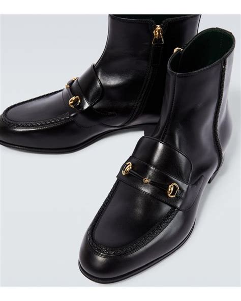 gucci horsebit leather ankle boots size 10.5 uk 10|Gucci jordaan leather ankle boots.